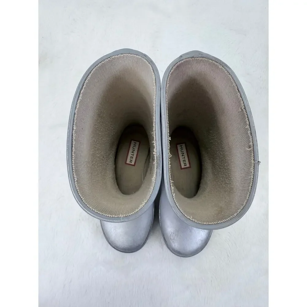 Hunter Kids Original First Classic Metallic Silver Rain Boots Size 8